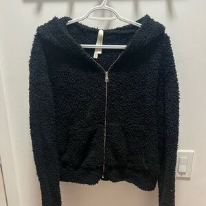 The Group by Babaton Black Fuzzy Zip-Up Hoodie